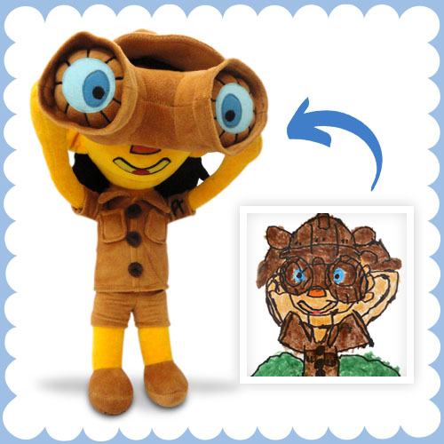 Adorable stuffed animal based on child's playful artwork