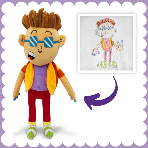 Unique plush toy inspired by kid's colorful and fun drawing