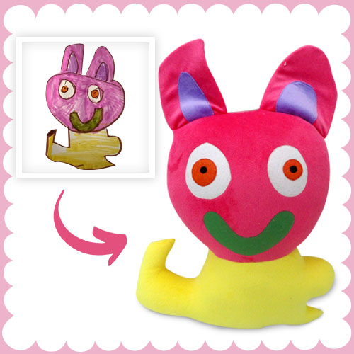 Custom plush toy showcasing child's imaginative illustration