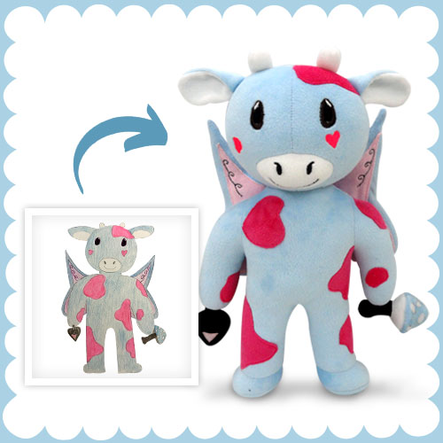 Plush toy crafted from kid's imaginative and vibrant design